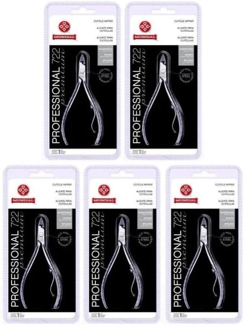 Kit 5 Alicates Inox Cutícula Premium Profissional 722 - Mundial