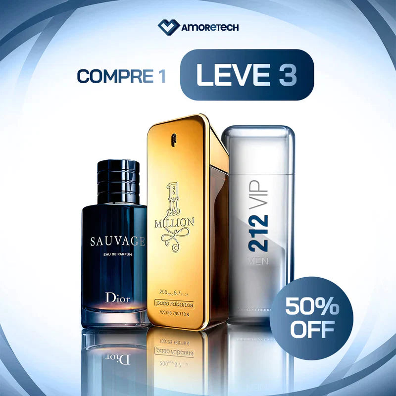🧴 - Kit 3 Perfumes Masculino - 1 Million Paco , Sauvage Dior e 212 VIP Men Herrera (100ml cada) 🧴